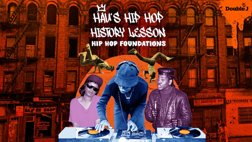 Collage of hip hop artists from the 1970s for Hau's Hip Hop History documentary