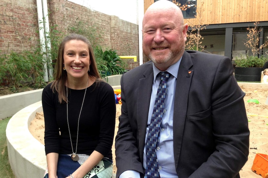 Early Childhood Australia Tasmanian president Jo Walsh (l) and Malcolm Elliott from the Tasmanian Principals Association.