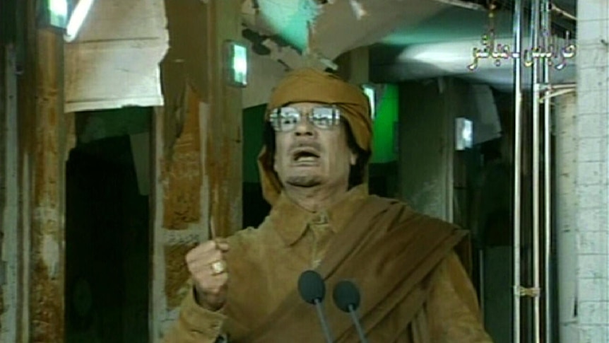 Moamar Gaddafi addresses the country