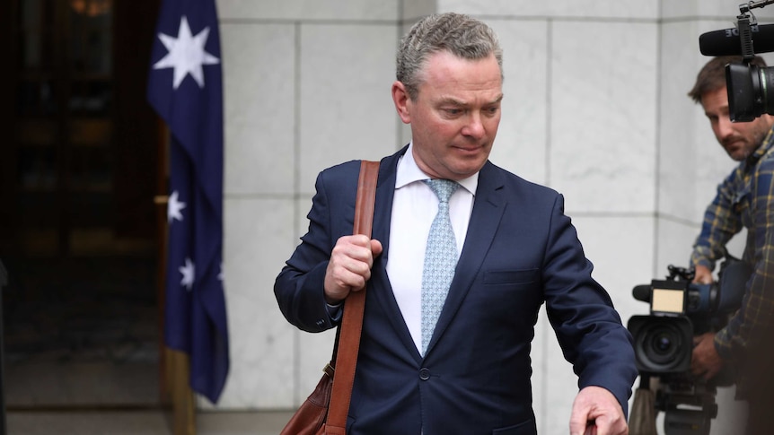 Cabinet Minister Christopher Pyne leaves the Prime Minister's courtyard shortly before Malcolm Turnbull held his final press conference after being ousted as Liberal leader