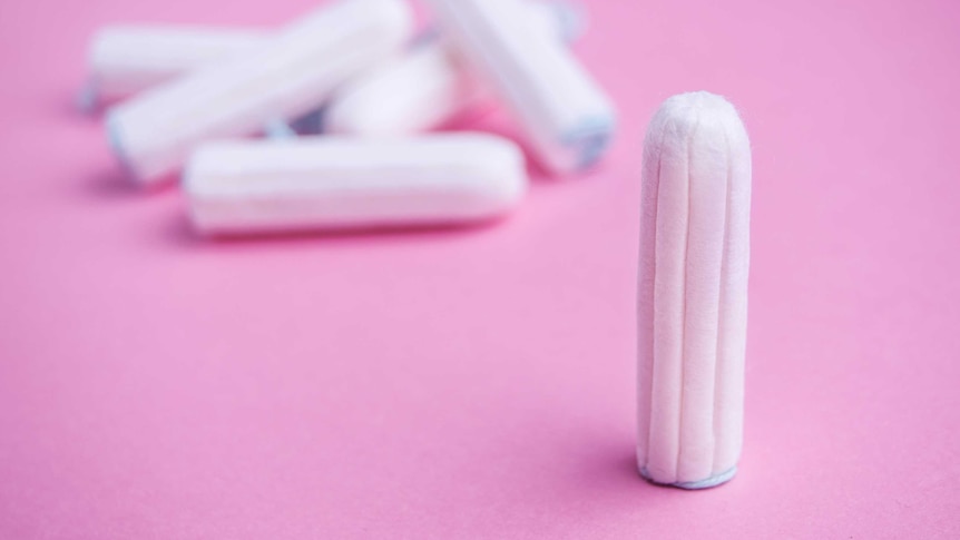 Tampons on pink background