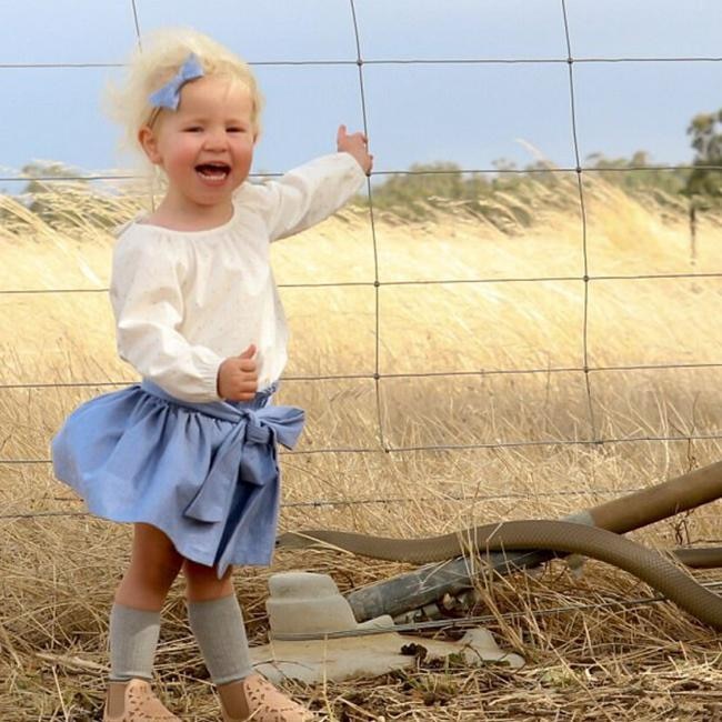 eastern brown snake photobombs little girl