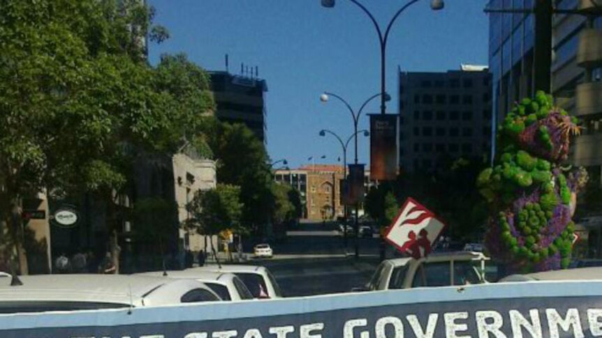 Anti privatisation sign on St George's Tce in Perth.
