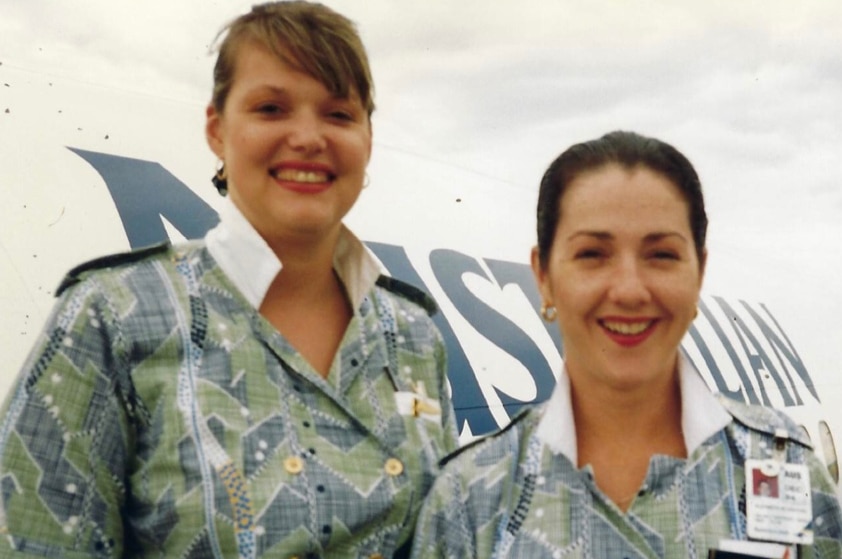 Judy Semken and a colleague back when she started with Qantas.