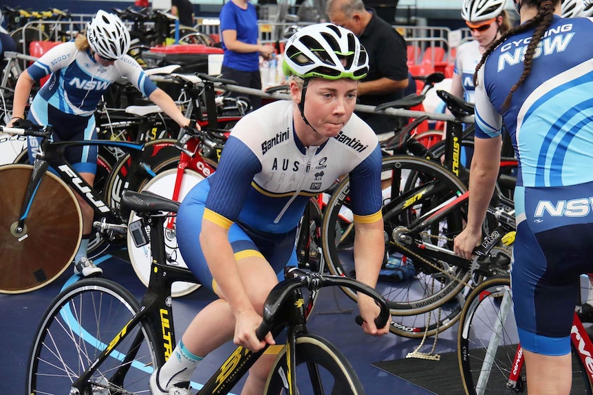 Elite track cyclist Kaarle McCulloch during training in Brisbane.