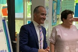 Education Minister James Merlino meeting with staff at the Mildura West Primary School.