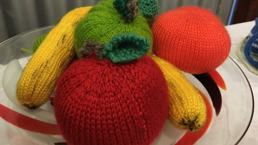 Knitted banana and knitted strawberry