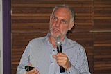 Philip Nitschke, euthanasia campaigner talks at a Hobart meeting.