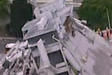 TV still of aerial footage of destruction from 6.3-magnitude earthquake that hit Christchurch.