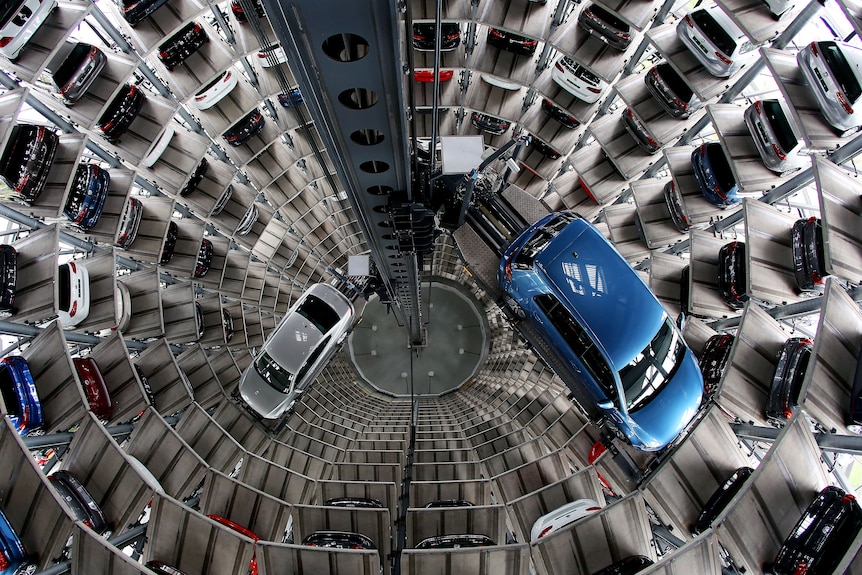 Electric vehicles at Volkswagen factory in Wolfsburg, Germany