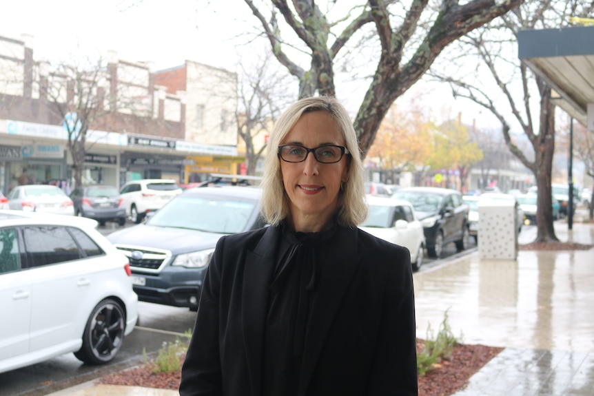 Natalie Randall stands on the main street of Tumut