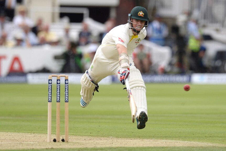 Chris Rogers scurries home for a single on day one of the second Ashes Test at Lord's