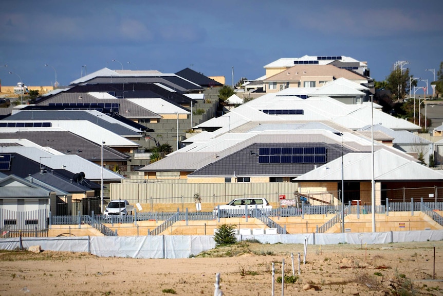 Cascading rooftops in a brand new housing development