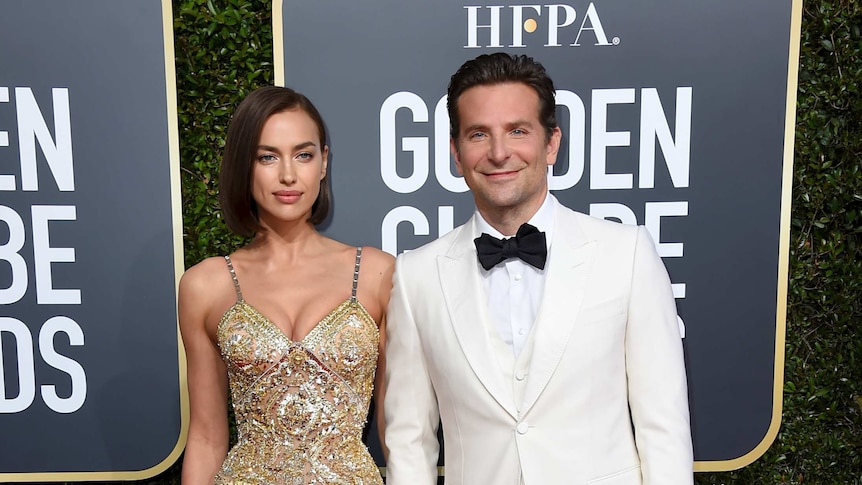 Irina Shayk, left, and Bradley Cooper arrive at the 76th annual Golden Globe Awards