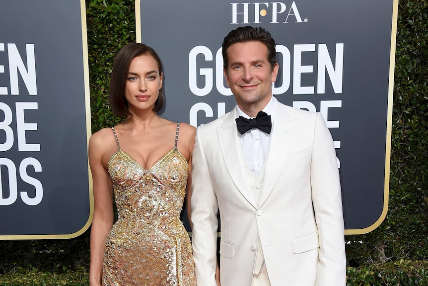 Irina Shayk, left, and Bradley Cooper arrive at the 76th annual Golden Globe Awards