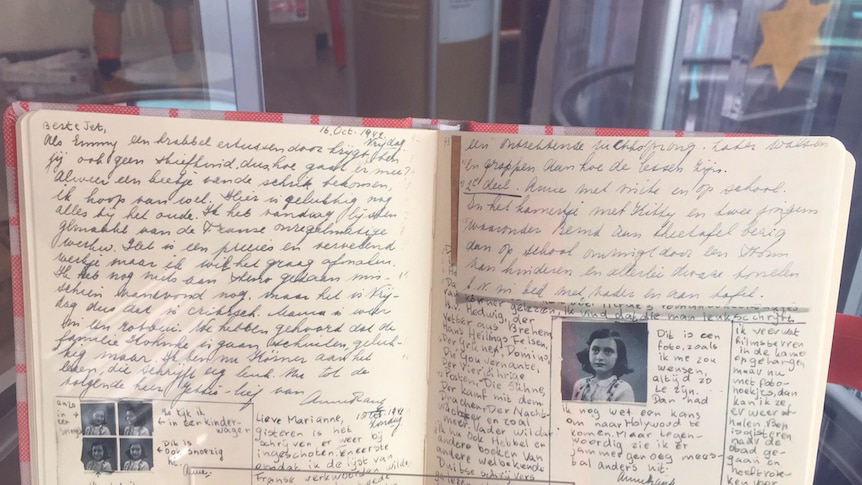 A copy of Anne Frank's diary, written before the teenager was sent to a concentration camp and died during World War II.