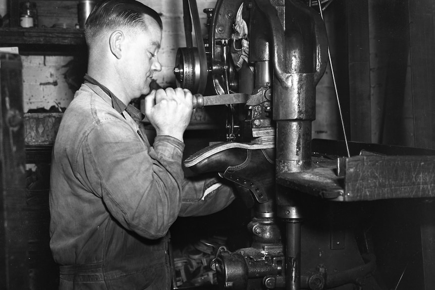 A machine operator in the Blundstone factory.