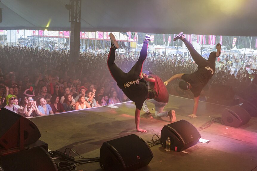 Baker Boy and dancers performing at the Mix Up Tent at Splendour In The Grass 2018