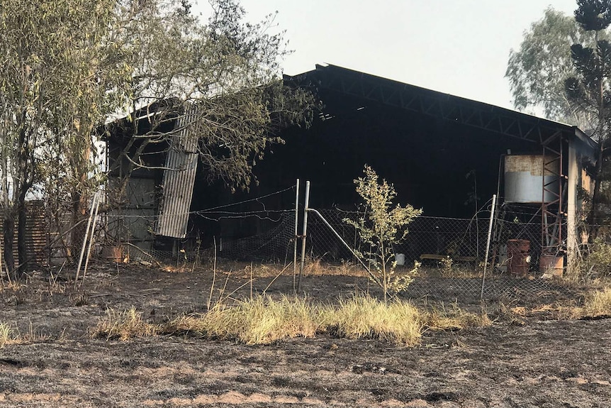 Destroyed shed in bushfire-ravaged area at Sarina Beach in north Queensland.