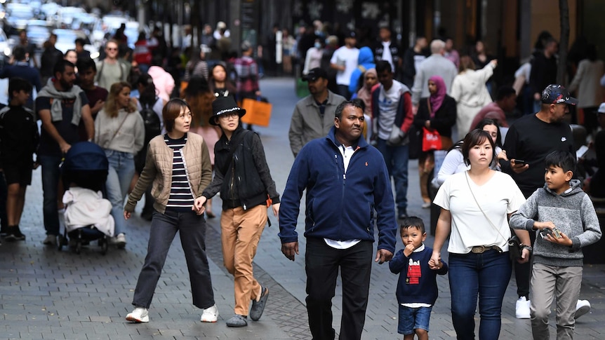 Shoppers walk through Pitt Street Mall