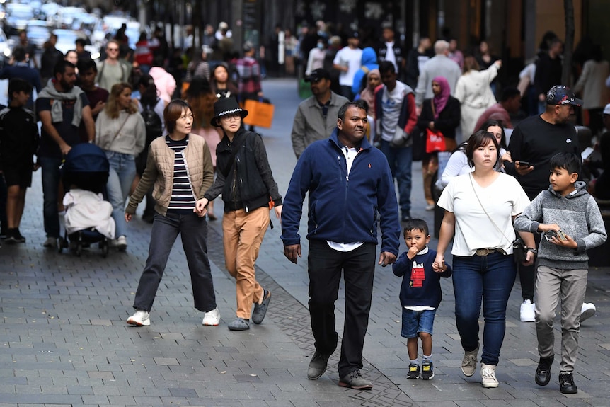 Shoppers walk through Pitt Street Mall