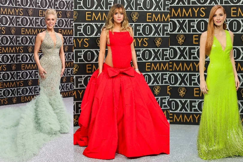 Three women in dresses on the red carpet