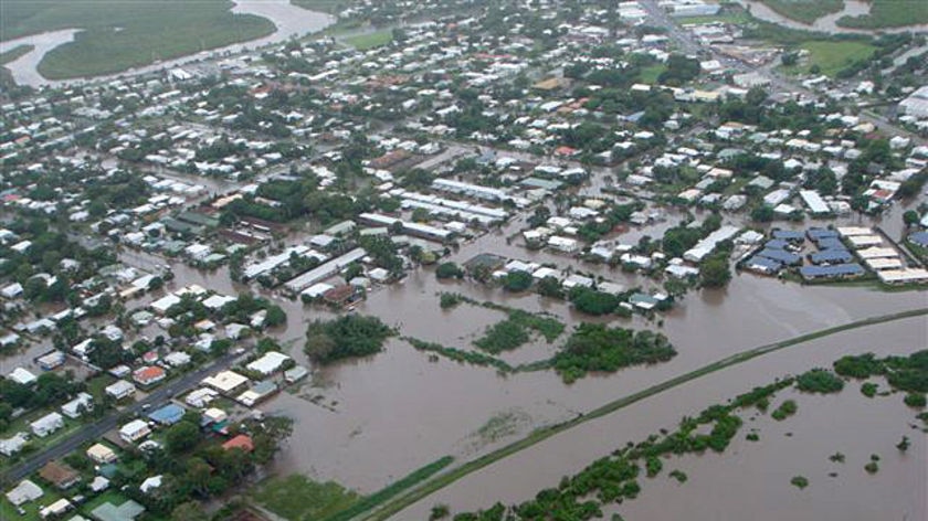 An aerial view of the floodwaters in Mackay, taken from the CQ rescue helicopter.
