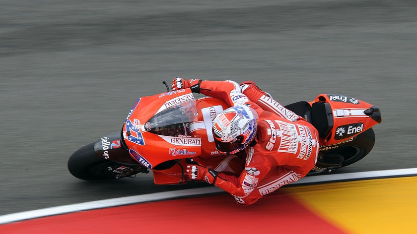 Out in front ... Casey Stoner practises at Aragon.
