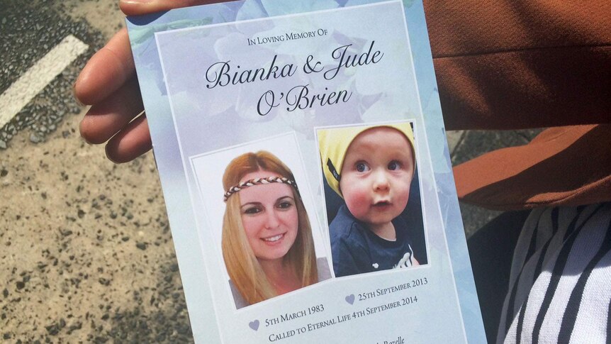 Mourners gather at the funeral of Bianka and Jude O'Brien, killed in an explosion at Rozelle in Sydney.