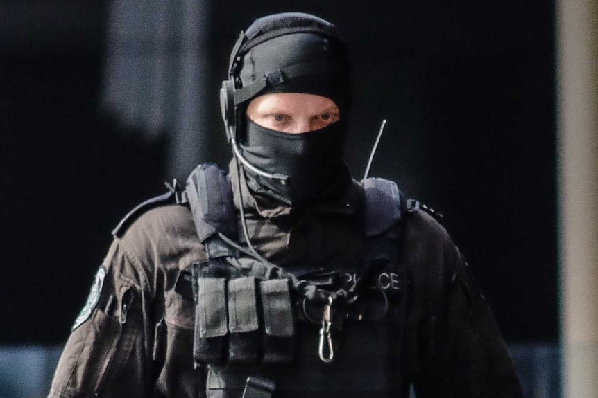 Sydney Siege: A policeman in Sydney's CBD. December 15, 2014.