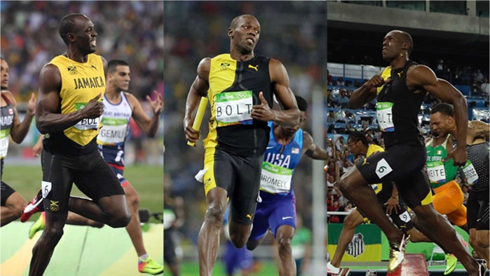Usain Bolt winning the 100m, 200m and 4x100m in Rio