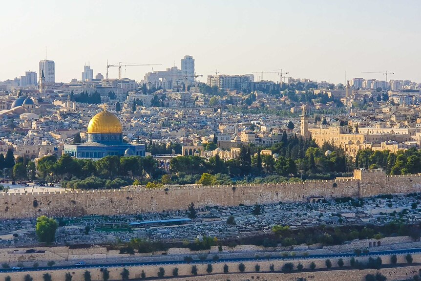 The view of the old city of Jerusalem from Mount Olive.