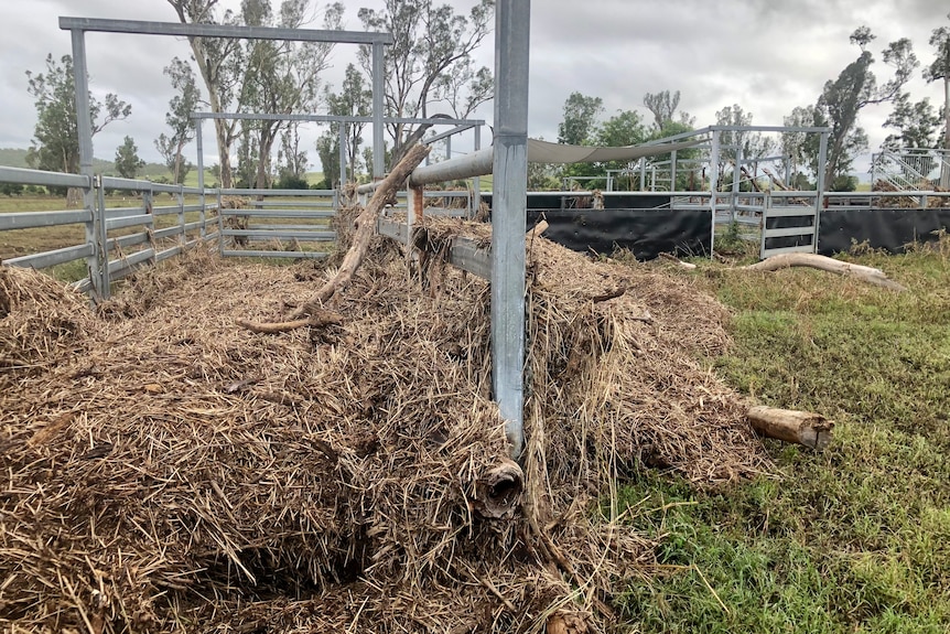 Showground yards with flood debris in them