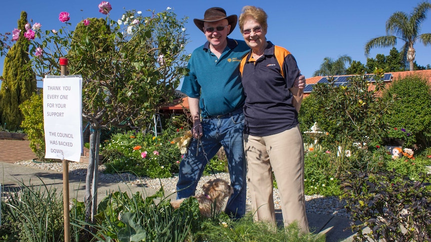 Marie Hahn neighbour and garden supporter Vincent Cusack at the verge garden.