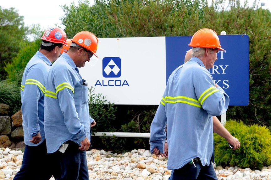 Workers enter the Alcoa aluminium smelter in Geelong