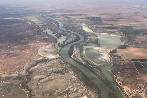 Aerial view of the River Murray in SA