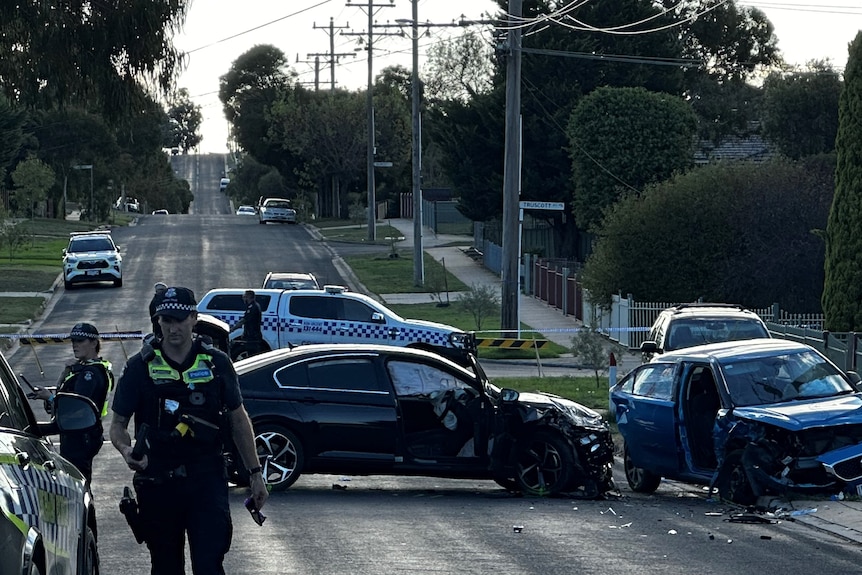 two crashed cars with damage to front