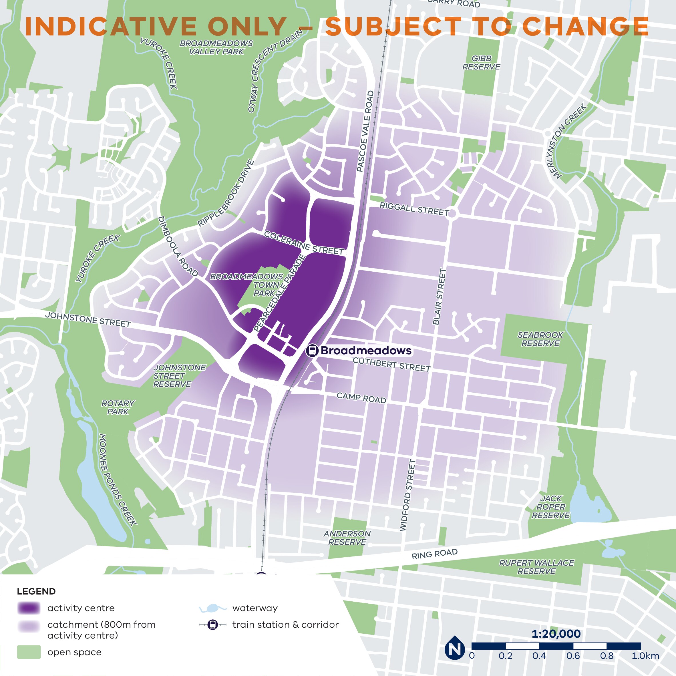 A map showing the main area of Broadmeadows shaded in.