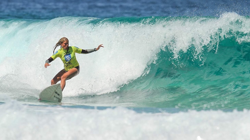 Tasmanian surfer Lizzie Stokely competes in the Australian Junior Surfing Titles, December 4, 2014