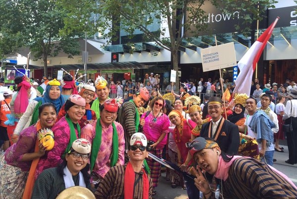 Members of Victoria's Indonesian community take part in the Australia Day parade