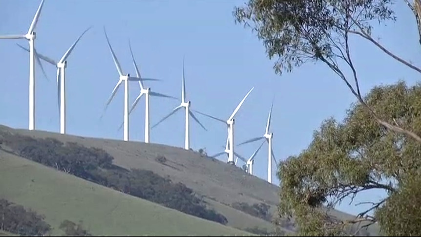 Wind turbines.