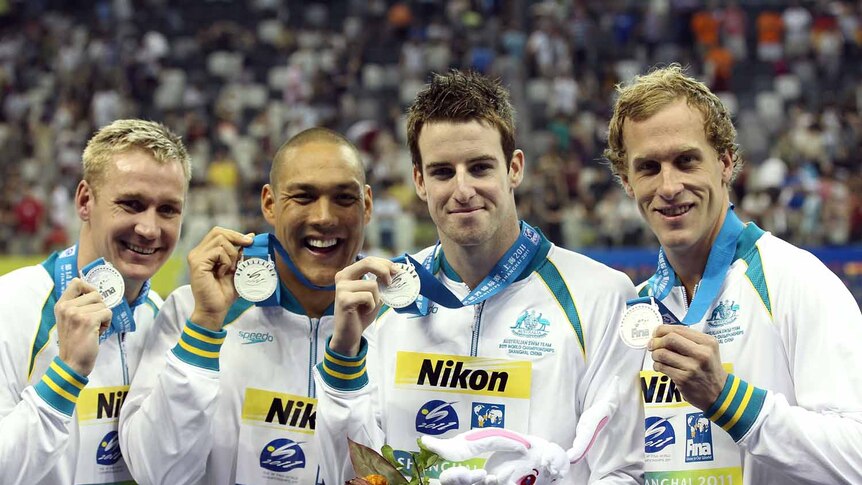 Brenton Rickard, Geoff Huegill, James Magnussen and Hayden Stoeckel secured silver in the men's medley relay.