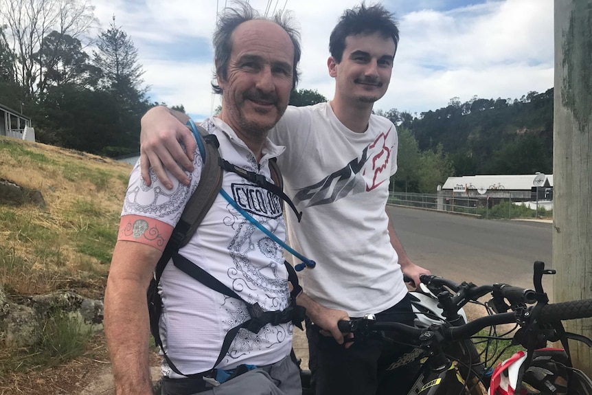 Mountain bikers Charles Finney and his son Reid