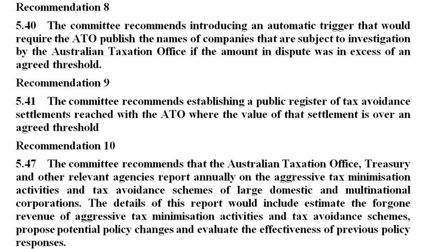 Draft senate report on tax avoidance