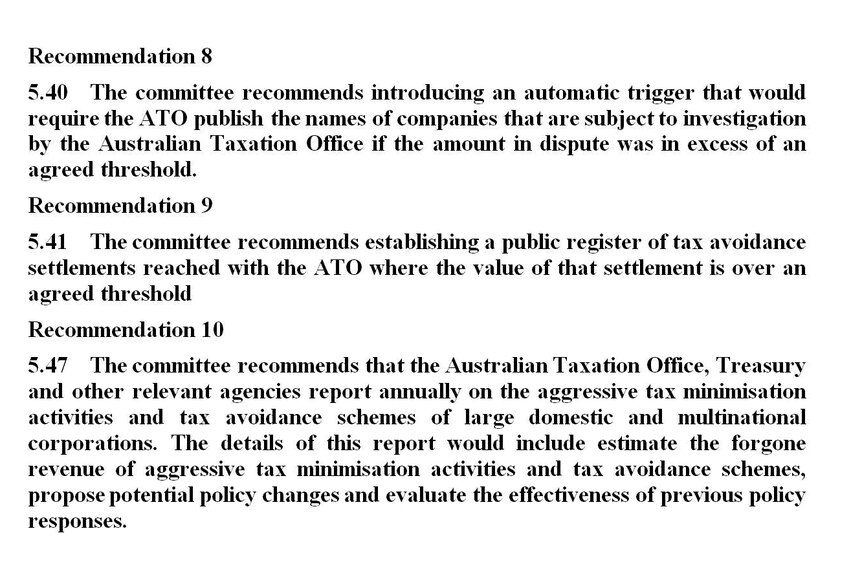 Draft senate report on tax avoidance