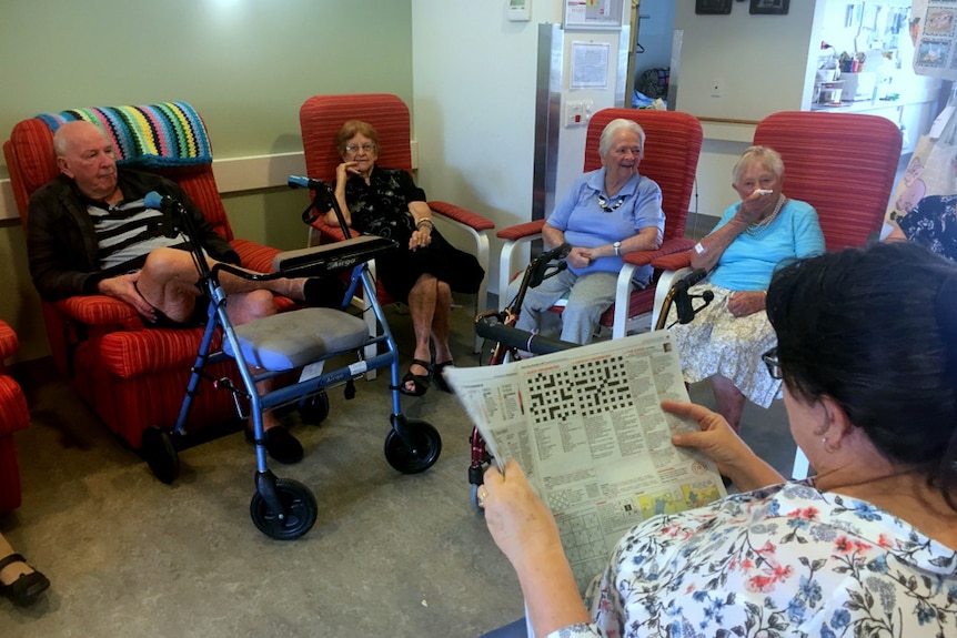 Elderly residents of the Biggenden Hospital enjoy an afternoon together.