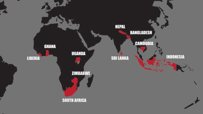 Map of countries to have seen rise in institutionalised children