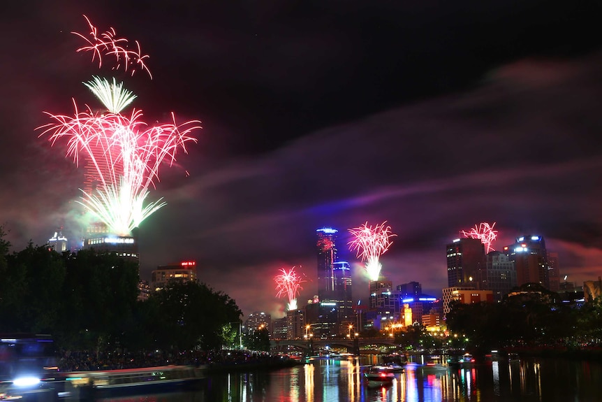 Fireworks over the Yarra River in Melbourne