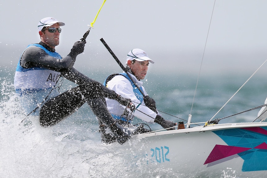 Mathew Belcher and Malcolm Page compete in the Men's 470 sailing at the London 2012 Olympic Games.