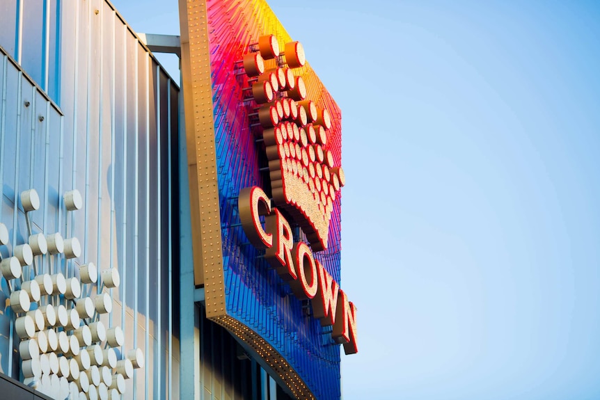 A Crown Casino sign outside the gaming venue.